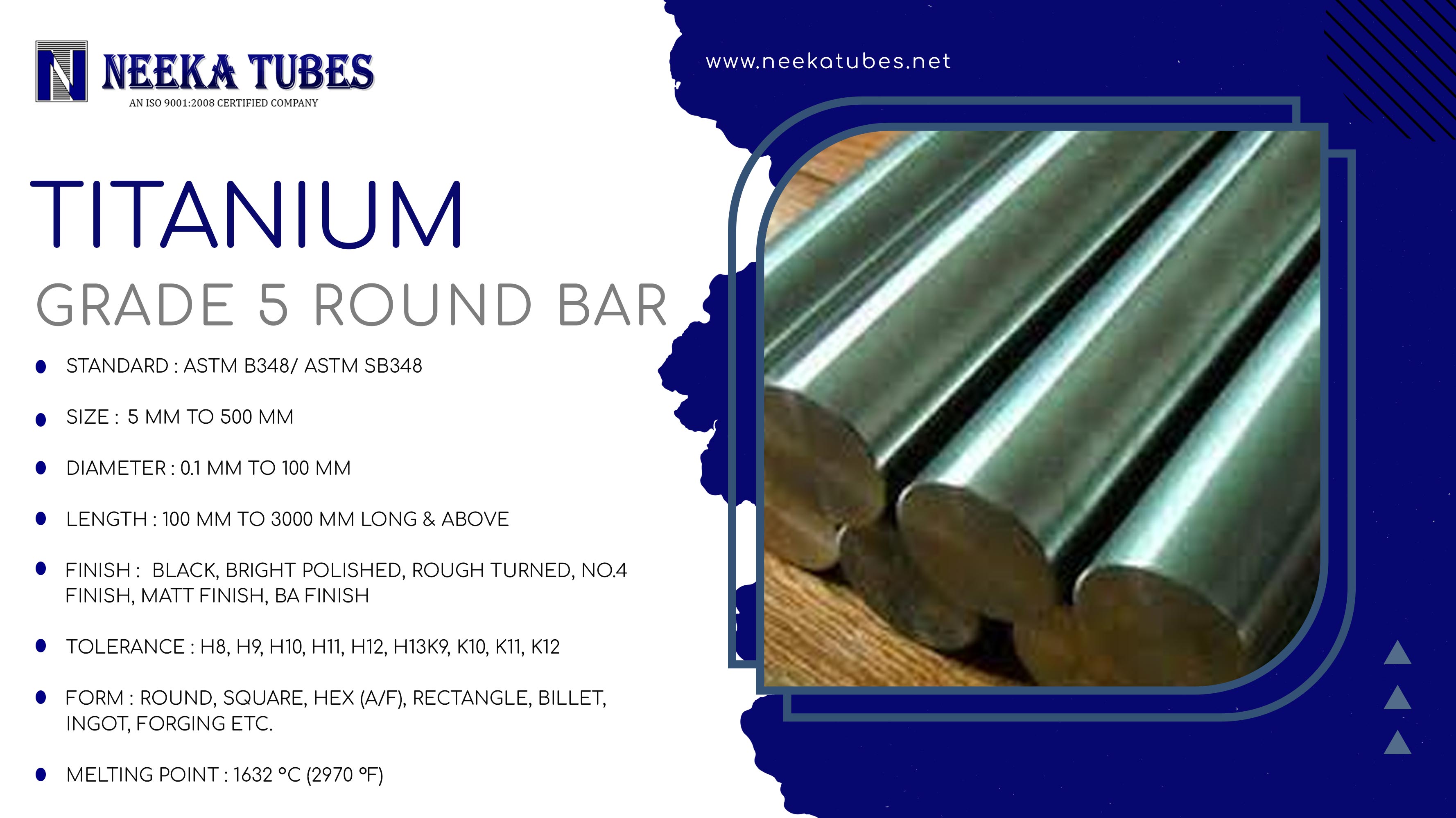 Tittanium grade 5 round bar specification