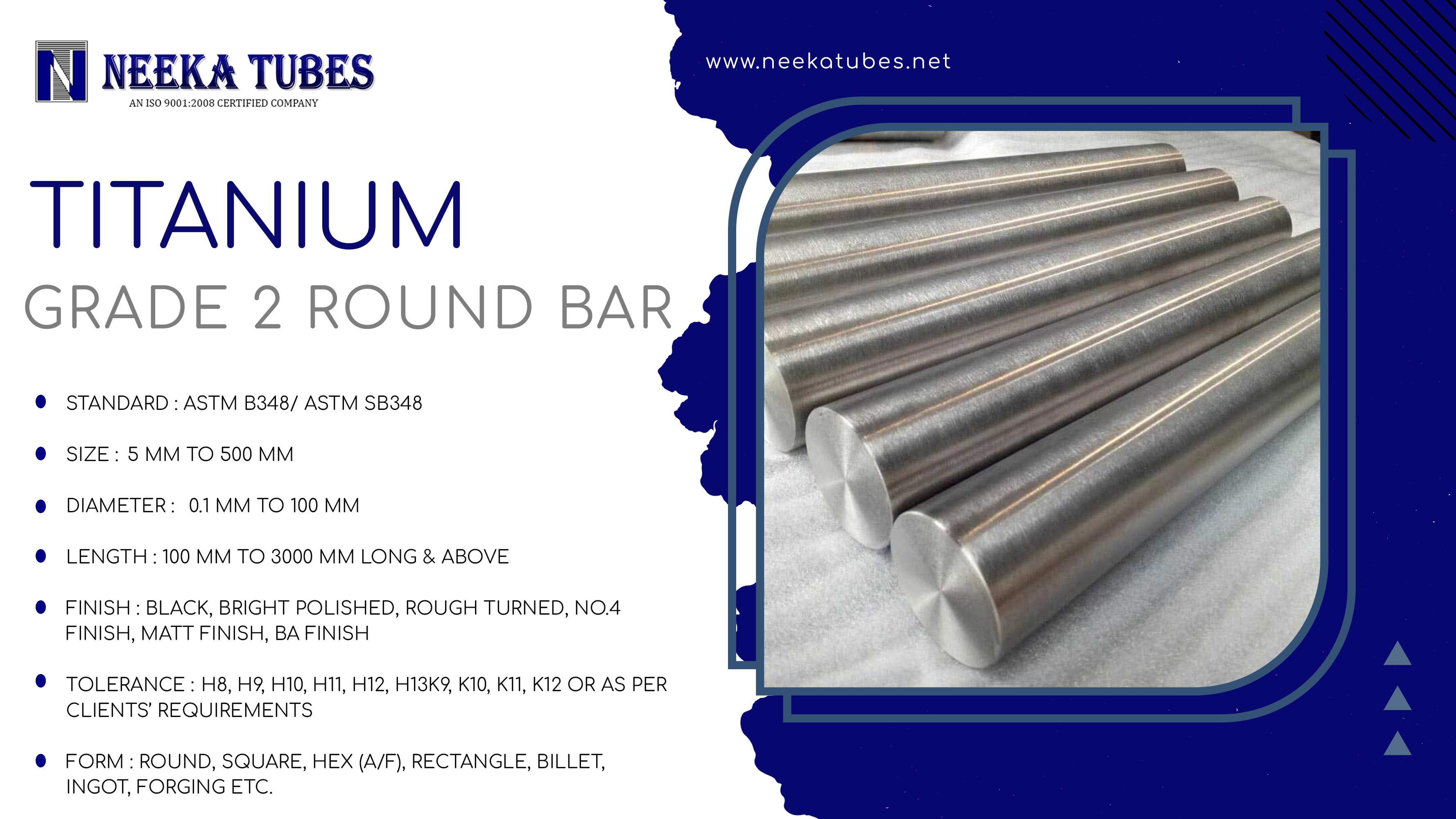 Tittanium grade 2 round bar specification
